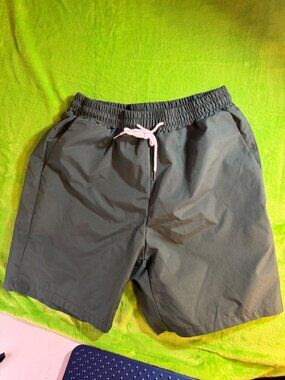 Manfinity Dark Green Elastic Waist Shorts with  Drawstring